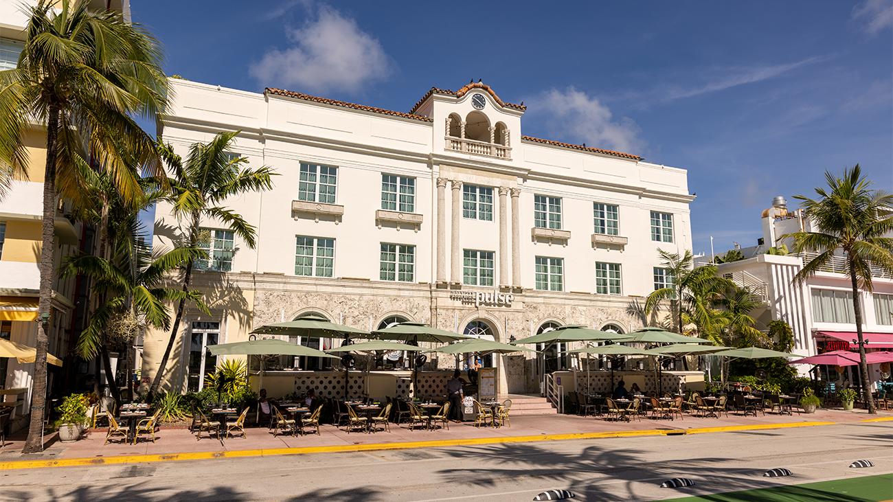 Exterior of Marriott Vacation Club resort timeshare in South Beach along Ocean Drive